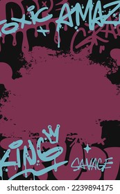 Graffiti poster with colorful tags. Street art cover in hand drawn graffiti style. Vector illustration