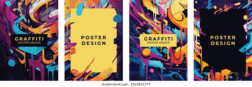 Graffiti poster set, color vector elements, abstract poster template, flyer, horizontal banner. Design elements, street art, wall art.