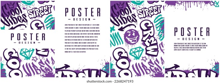 graffiti posters set, with graffiti art. This design can be used as a flyer template