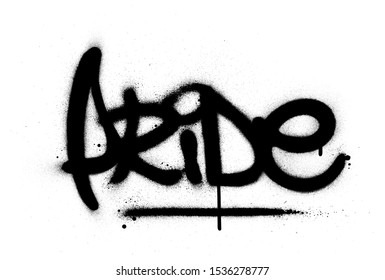 graffiti pride word sprayed in black over white