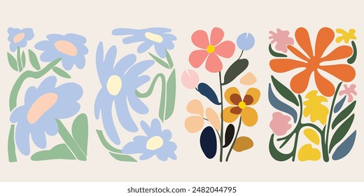 Graffiti print design for summer collection. colorful seamless floral modern illustration summer and spring pattern. Poster of organic multicolor flowers. Handmade geometric shapes poster design.