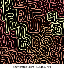 Graffiti Psychedelic Background. Abstract Motif with Labyrinth of Tangled Lines. Organic Hippie Style. Crazy Cartoon Pattern