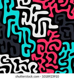Graffiti Psychedelic Background. Abstract Motif with Labyrinth of Tangled Lines. Organic Hippie Style. Crazy Cartoon Pattern