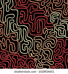 Graffiti Psychedelic Background. Abstract Motif with Labyrinth of Tangled Lines. Organic Hippie Style. Crazy Cartoon Pattern