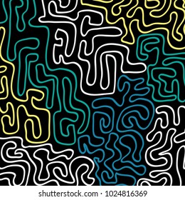 Graffiti Psychedelic Background. Abstract Motif with Labyrinth of Tangled Lines. Organic Hippie Style. Crazy Cartoon Pattern