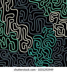 Graffiti Psychedelic Background. Abstract Motif with Labyrinth of Tangled Lines. Organic Hippie Style. Crazy Cartoon Pattern