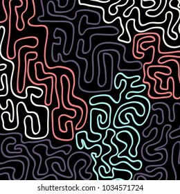 Graffiti Psychedelic Background. Abstract Motif with Labyrinth of Tangled Lines. Organic Hippie Style. Crazy Cartoon Pattern