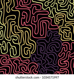 Graffiti Psychedelic Background. Abstract Motif with Labyrinth of Tangled Lines. Organic Hippie Style. Crazy Cartoon Pattern