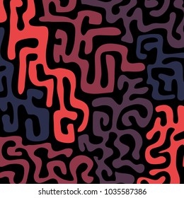 Graffiti Psychedelic Background. Abstract Motif with Labyrinth of Tangled Lines. Organic Hippie Style. Crazy Cartoon Pattern