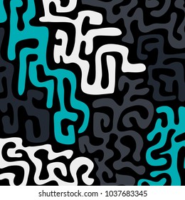 Graffiti Psychedelic Background. Abstract Motif with Labyrinth of Tangled Lines. Organic Hippie Style. Crazy Cartoon Pattern