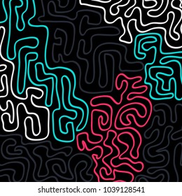 Graffiti Psychedelic Background. Abstract Motif with Labyrinth of Tangled Lines. Organic Hippie Style. Crazy Cartoon Pattern