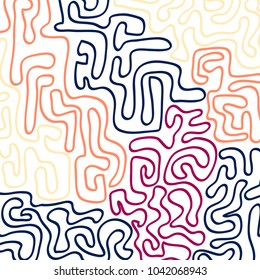 Graffiti Psychedelic Background. Abstract Motif with Labyrinth of Tangled Lines. Organic Hippie Style. Crazy Cartoon Pattern