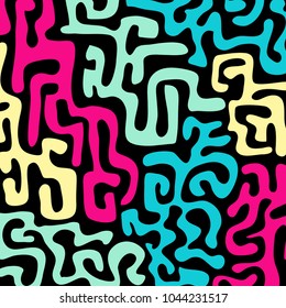 Graffiti Psychedelic Background. Abstract Motif with Labyrinth of Tangled Lines. Organic Hippie Style. Crazy Cartoon Pattern