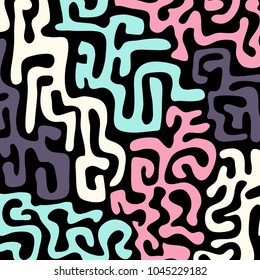 Graffiti Psychedelic Background. Abstract Motif with Labyrinth of Tangled Lines. Organic Hippie Style. Crazy Cartoon Pattern