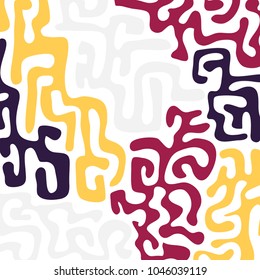 Graffiti Psychedelic Background. Abstract Motif with Labyrinth of Tangled Lines. Organic Hippie Style. Crazy Cartoon Pattern