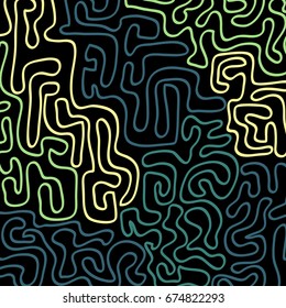 Graffiti Psychedelic Background. Abstract Motif with Labyrinth of Tangled Lines. Organic Hippie Style. Crazy Cartoon Pattern