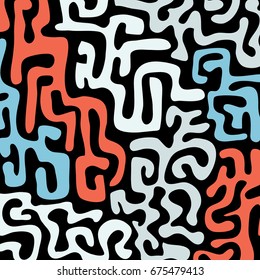 Graffiti Psychedelic Background. Abstract Motif with Labyrinth of Tangled Lines. Organic Hippie Style. Crazy Cartoon Pattern