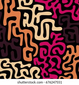 Graffiti Psychedelic Background. Abstract Motif with Labyrinth of Tangled Lines. Organic Hippie Style. Crazy Cartoon Pattern