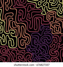 Graffiti Psychedelic Background. Abstract Motif with Labyrinth of Tangled Lines. Organic Hippie Style. Crazy Cartoon Pattern