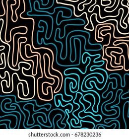 Graffiti Psychedelic Background. Abstract Motif with Labyrinth of Tangled Lines. Organic Hippie Style. Crazy Cartoon Pattern
