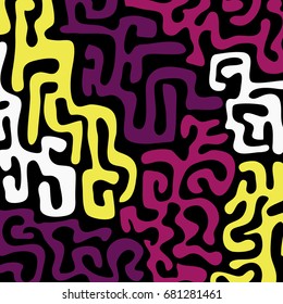 Graffiti Psychedelic Background. Abstract Motif with Labyrinth of Tangled Lines. Organic Hippie Style. Crazy Cartoon Pattern