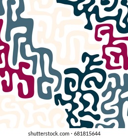 Graffiti Psychedelic Background. Abstract Motif with Labyrinth of Tangled Lines. Organic Hippie Style. Crazy Cartoon Pattern