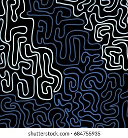 Graffiti Psychedelic Background. Abstract Motif with Labyrinth of Tangled Lines. Organic Hippie Style. Crazy Cartoon Pattern