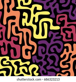 Graffiti Psychedelic Background. Abstract Motif with Labyrinth of Tangled Lines. Organic Hippie Style. Crazy Cartoon Pattern