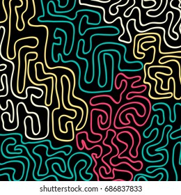 Graffiti Psychedelic Background. Abstract Motif with Labyrinth of Tangled Lines. Organic Hippie Style. Crazy Cartoon Pattern
