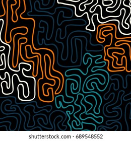 Graffiti Psychedelic Background. Abstract Motif with Labyrinth of Tangled Lines. Organic Hippie Style. Crazy Cartoon Pattern