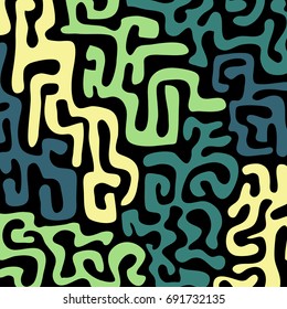 Graffiti Psychedelic Background. Abstract Motif with Labyrinth of Tangled Lines. Organic Hippie Style. Crazy Cartoon Pattern