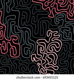 Graffiti Psychedelic Background. Abstract Motif with Labyrinth of Tangled Lines. Organic Hippie Style. Crazy Cartoon Pattern