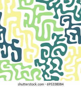Graffiti Psychedelic Background. Abstract Motif with Labyrinth of Tangled Lines. Organic Hippie Style. Crazy Cartoon Pattern