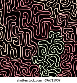 Graffiti Psychedelic Background. Abstract Motif with Labyrinth of Tangled Lines. Organic Hippie Style. Crazy Cartoon Pattern