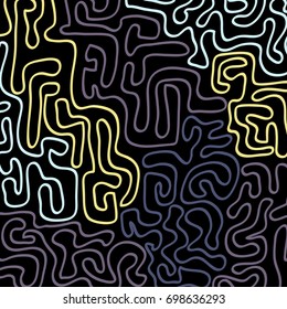 Graffiti Psychedelic Background. Abstract Motif with Labyrinth of Tangled Lines. Organic Hippie Style. Crazy Cartoon Pattern
