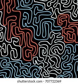 Graffiti Psychedelic Background. Abstract Motif with Labyrinth of Tangled Lines. Organic Hippie Style. Crazy Cartoon Pattern
