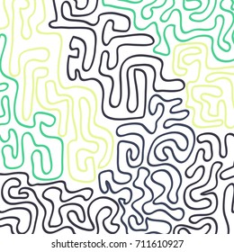 Graffiti Psychedelic Background. Abstract Motif with Labyrinth of Tangled Lines. Organic Hippie Style. Crazy Cartoon Pattern