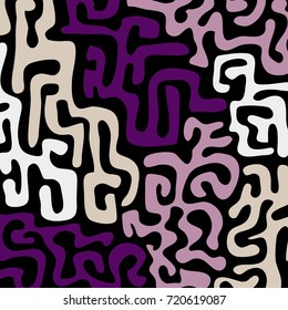 Graffiti Psychedelic Background. Abstract Motif with Labyrinth of Tangled Lines. Organic Hippie Style. Crazy Cartoon Pattern