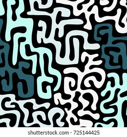 Graffiti Psychedelic Background. Abstract Motif with Labyrinth of Tangled Lines. Organic Hippie Style. Crazy Cartoon Pattern