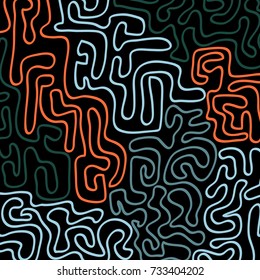 Graffiti Psychedelic Background. Abstract Motif with Labyrinth of Tangled Lines. Organic Hippie Style. Crazy Cartoon Pattern