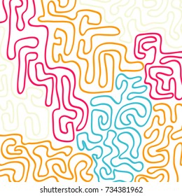 Graffiti Psychedelic Background. Abstract Motif with Labyrinth of Tangled Lines. Organic Hippie Style. Crazy Cartoon Pattern