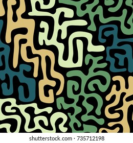 Graffiti Psychedelic Background. Abstract Motif with Labyrinth of Tangled Lines. Organic Hippie Style. Crazy Cartoon Pattern