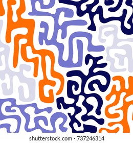 Graffiti Psychedelic Background. Abstract Motif with Labyrinth of Tangled Lines. Organic Hippie Style. Crazy Cartoon Pattern