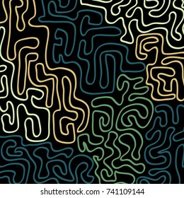 Graffiti Psychedelic Background. Abstract Motif with Labyrinth of Tangled Lines. Organic Hippie Style. Crazy Cartoon Pattern