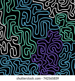 Graffiti Psychedelic Background. Abstract Motif with Labyrinth of Tangled Lines. Organic Hippie Style. Crazy Cartoon Pattern