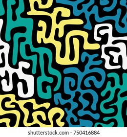 Graffiti Psychedelic Background. Abstract Motif with Labyrinth of Tangled Lines. Organic Hippie Style. Crazy Cartoon Pattern