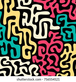 Graffiti Psychedelic Background. Abstract Motif with Labyrinth of Tangled Lines. Organic Hippie Style. Crazy Cartoon Pattern