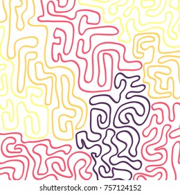 Graffiti Psychedelic Background. Abstract Motif with Labyrinth of Tangled Lines. Organic Hippie Style. Crazy Cartoon Pattern