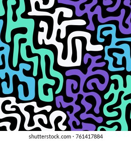 Graffiti Psychedelic Background. Abstract Motif with Labyrinth of Tangled Lines. Organic Hippie Style. Crazy Cartoon Pattern