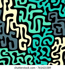 Graffiti Psychedelic Background. Abstract Motif with Labyrinth of Tangled Lines. Organic Hippie Style. Crazy Cartoon Pattern